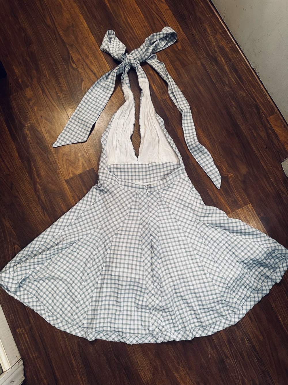 Light Blue Gingham Halter Sundress - Picture 3 of 4